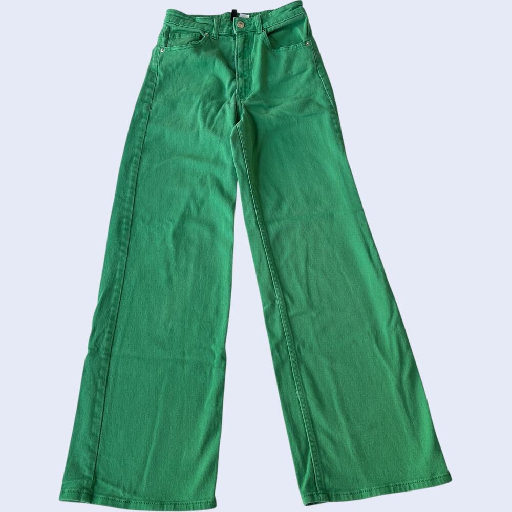 H&M 4 Y2K Green Denim Jeans Wide Leg Divided